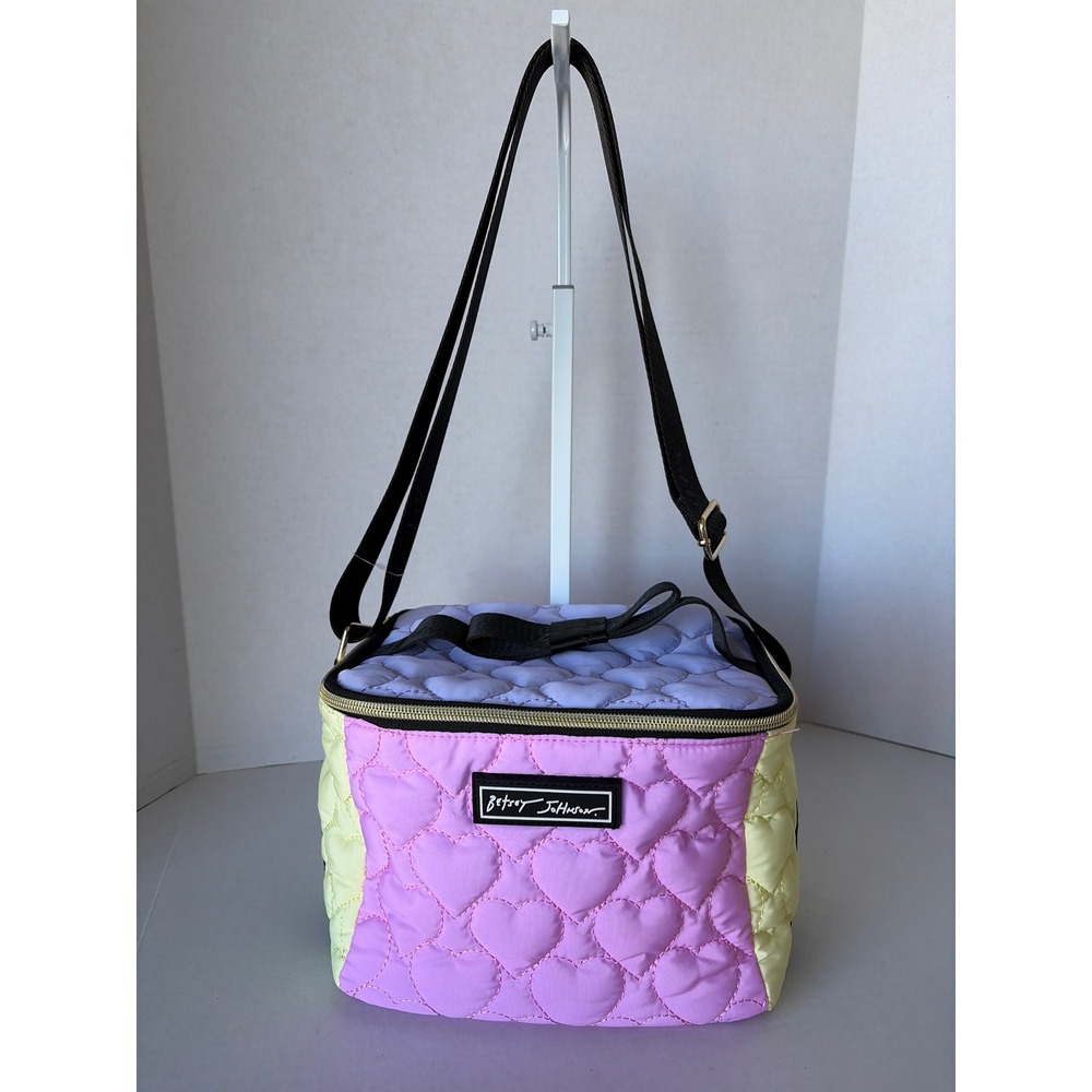 Betsey Johnson Heart Quilted Colorblock Insulated Lunch Bag Pink Purple Yellow